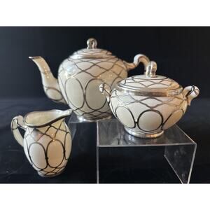 Lenox Porcelain Tea set with Mauser sterling overlay USA Antique